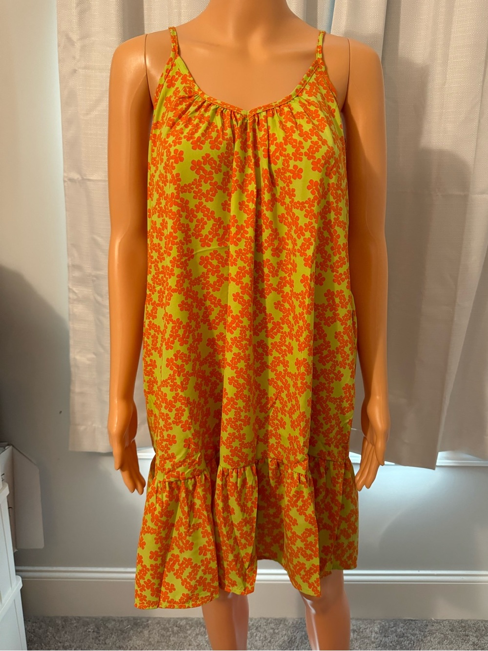 Adorable Easel size S green orange floral print sleeveless dress pockets new